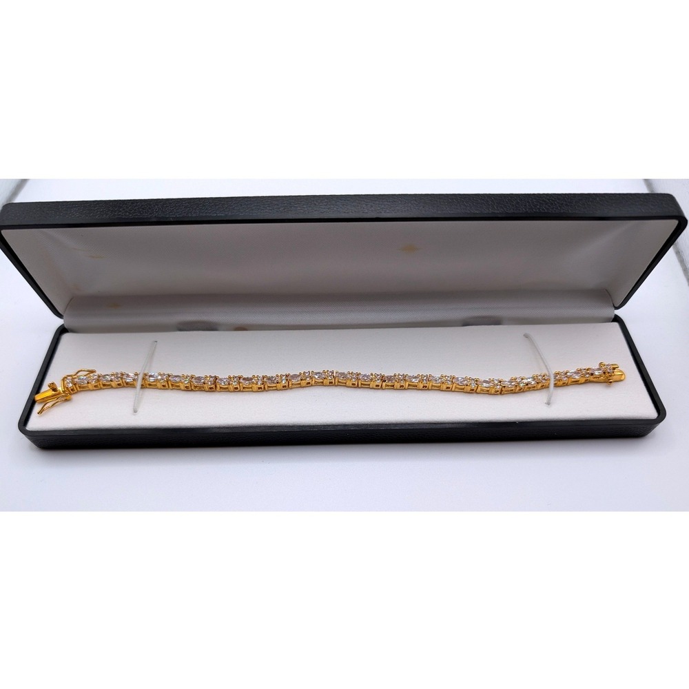 KAS Cubic Zirconia Tennis Bracelet Gold Plate‎ Round Cut NZTBRC New in Box